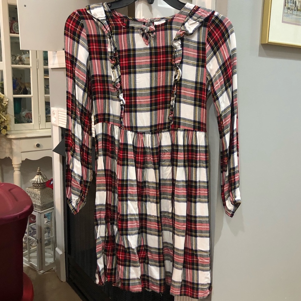 Wonder Nation Girls Tartan Plaid Christmas Holiday Long Sleeve Ruffle Dress